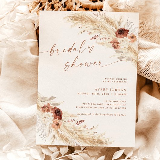 Boho Terracotta Pampas Grass Vrijgezellenfeest Inv Kaart