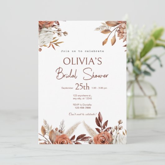 Boho Terracotta Pampas Grass Vrijgezellenfeest Kaart (Staand voorkant)