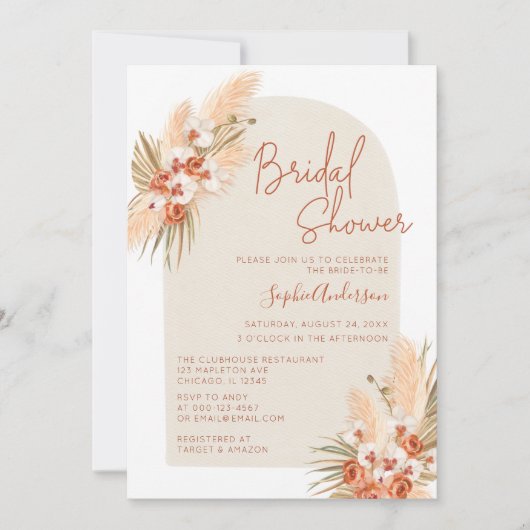 Boho Terracotta Pampas Grass Vrijgezellenfeest Kaart (Voorkant)