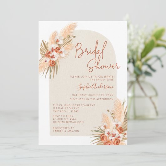 Boho Terracotta Pampas Grass Vrijgezellenfeest Kaart (Staand voorkant)