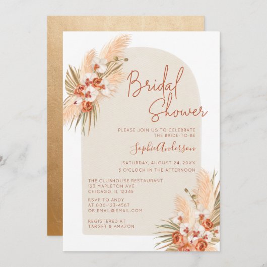 Boho Terracotta Pampas Grass Vrijgezellenfeest Kaart (Voorkant / Achterkant)