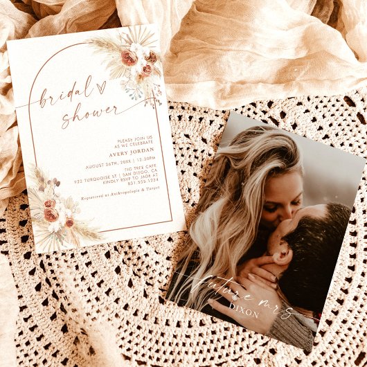 Boho Terracotta Pampas Grass Vrijgezellenfeest Kaart