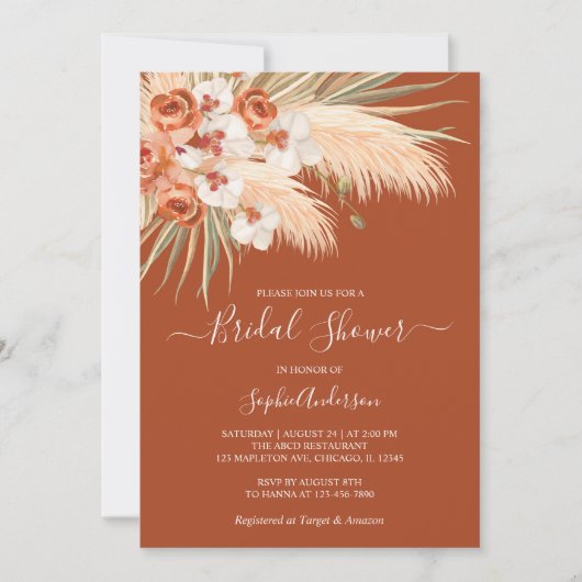 Boho Terracotta Pampas Grass Vrijgezellenfeest Kaart (Voorkant)