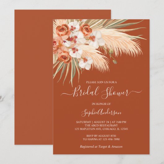 Boho Terracotta Pampas Grass Vrijgezellenfeest Kaart (Voorkant / Achterkant)