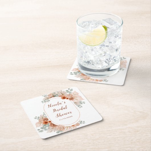 Boho Terracotta Pampas Grass Vrijgezellenfeest Kartonnen Onderzetters (Insitu)