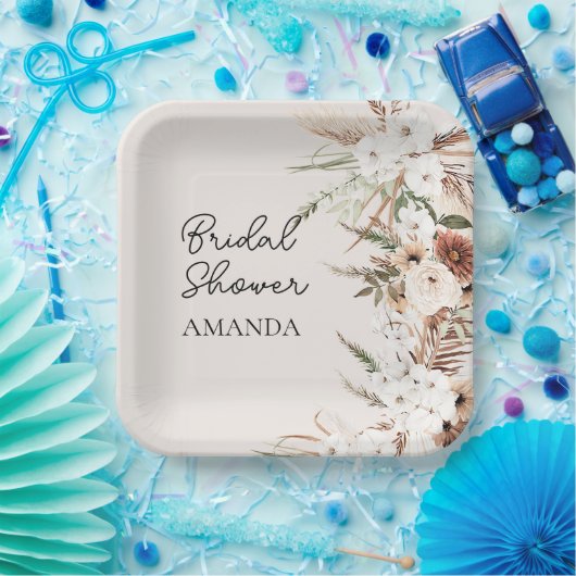 Boho terracotta pampas grass Vrijgezellenfeest Papieren Bordje (Feest)