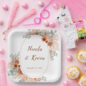 Boho Terracotta Pampas Grass wedding Papieren Bordje (Feest)