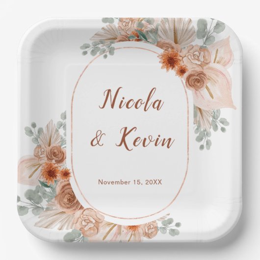 Boho Terracotta Pampas Grass wedding Papieren Bordje (Voorkant)