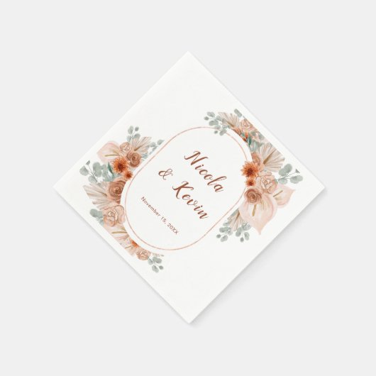 Boho Terracotta Pampas Grass Wedding Servet (Hoek)