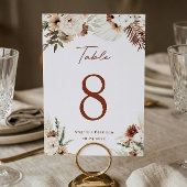 Boho Terracotta Pampas Grass Wedding Table Number Kaart
