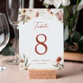 Boho Terracotta Pampas Grass Wedding Table Number Kaart