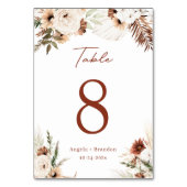 Boho Terracotta Pampas Grass Wedding Table Number Kaart (Achterkant)