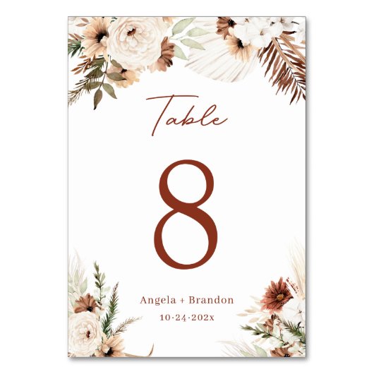 Boho Terracotta Pampas Grass Wedding Table Number Kaart (Achterkant)