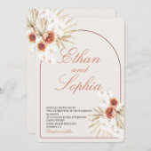 Boho Terracotta Pampas Grass Wedding Uitnodiging (Voorkant / Achterkant)