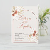 Boho Terracotta Pampas Grass Wedding Uitnodiging (Staand voorkant)