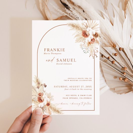 Boho Terracotta Pampas Grass Wedding Uitnodiging