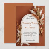 Boho Terracotta Pampas Grass Wedding Uitnodiging (Voorkant / Achterkant)