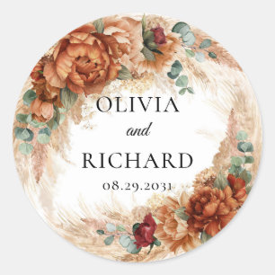 Boho terracotta pampas greenery koperfloral ronde sticker