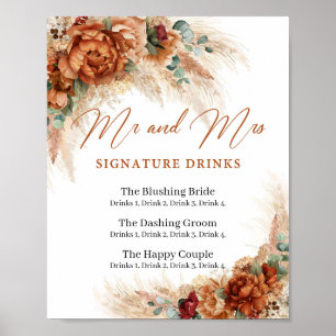 Boho Terracotta pampas Mr en Mrs handtekening dran Poster