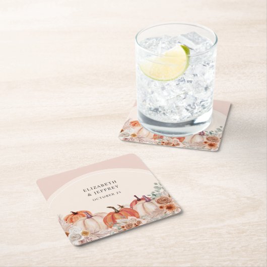 Boho Terracotta Pampas Pompoenen Herfst Bruiloft Kartonnen Onderzetters (Insitu)