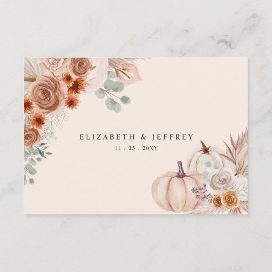 Boho Terracotta Pampas Pumpkins Herfst Details Informatiekaartje (Achterkant)