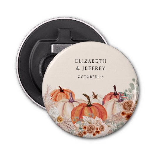 Boho Terracotta Pampas Pumpkins Herfstbruiloft Button Flesopener (Voorkant)