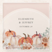 Boho Terracotta Pampas Pumpkins Herfstbruiloft Glazen Onderzetter (Voorkant)