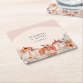 Boho Terracotta Pampas Pumpkins Herfstbruiloft Kartonnen Onderzetters (Schuin)