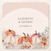 Boho Terracotta Pampas Pumpkins Herfstbruiloft Kartonnen Onderzetters (Voorkant)
