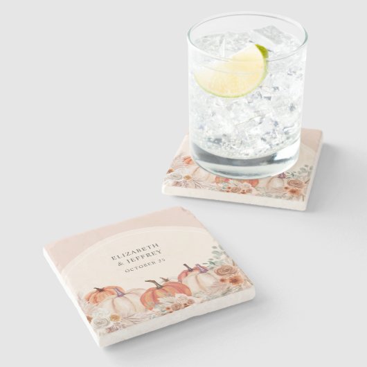 Boho Terracotta Pampas Pumpkins Herfstbruiloft Stenen Onderzetter (Zijkant)