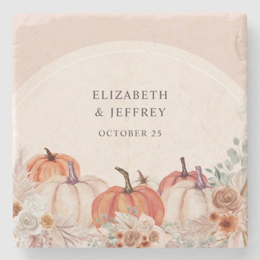 Boho Terracotta Pampas Pumpkins Herfstbruiloft Stenen Onderzetter (Voorkant)