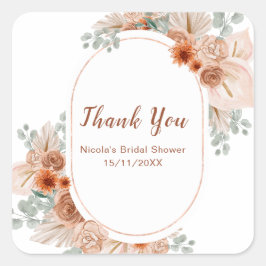 Boho Terracotta Pampasgras Bruidsdouche Vierkante Sticker