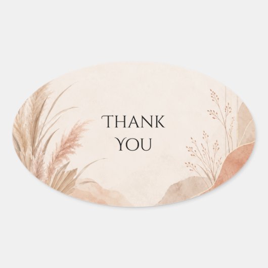 Boho Terracotta Pampasgras Trouwsticker Ovale Sticker (Voorkant)