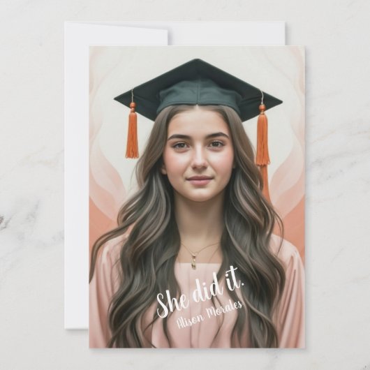 Boho Terracotta Peach Fuzz Pampas Afstuderen Kaart (Achterkant)