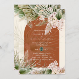 BOHO Terracotta Peach Pampas Grass Wedding Kaart