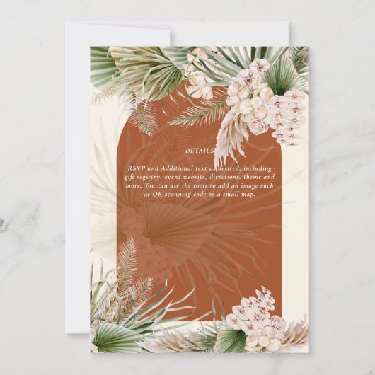 BOHO Terracotta Peach Pampas Grass Wedding Kaart (Achterkant)