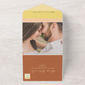 Boho terracotta perzik bruiloft all in one uitnodiging (Buitenkant)