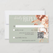Boho Terracotta Perzik Crème Bloem Groen QR Code RSVP Kaartje (Voorkant)