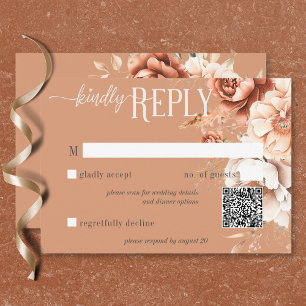 Boho Terracotta Perzik & Crème Bloem QR Code RSVP Kaartje