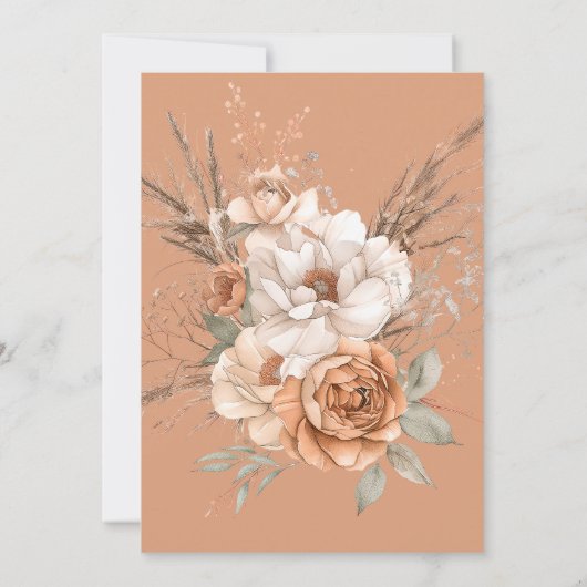 Boho Terracotta Perzik & Crème Bloemen Bruiloft Kaart (Achterkant)