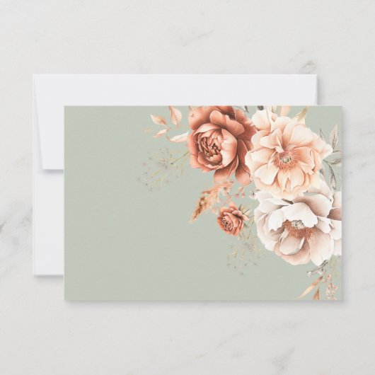 Boho Terracotta Perzik Crème Bloemen Groen QR Code RSVP Kaartje (Achterkant)