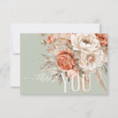 Boho Terracotta Perzik & Crème Bloemen Groene Brui Bedankkaart (Voorkant)