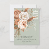 Boho Terracotta Perzik & Crème Bloemen Groene Brui Save The Date (Voorkant)