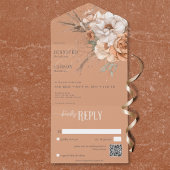 Boho Terracotta Perzik & Crème Bloemen QR Code All In One Uitnodiging
