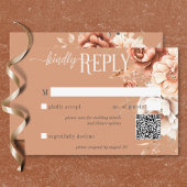 Boho Terracotta Perzik & Crème Bloemen QR Code RSVP Kaartje