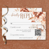 Boho Terracotta Perzik & Crème Bloemen QR Code RSVP Kaartje