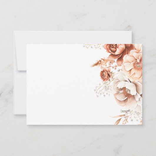 Boho Terracotta Perzik & Crème Bloemen Wit Diner RSVP Kaartje (Achterkant)