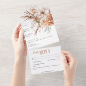 Boho Terracotta Perzik Crème Bloemen Wit Geen Dine All In One Uitnodiging (Afscheurbaar)