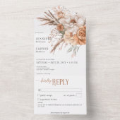 Boho Terracotta Perzik Crème Bloemen Wit Geen Dine All In One Uitnodiging (Binnen)