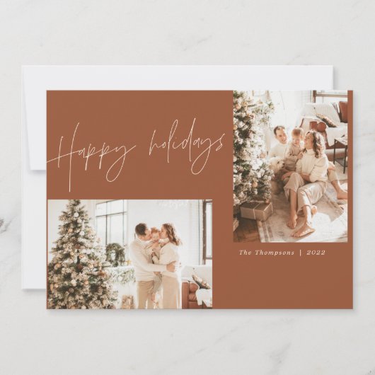 Boho Terracotta Photo Christmas Card | Modern Boho Kaart (Voorkant)